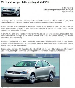 2013 Volkswagen Jetta starting at $14,990